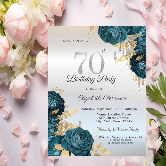 Convites Brilho Gpinga Flores Verdes Prata Aniversário de 7 (Criador carregado)