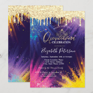 Convites Brilho Gpinga Splash de Aquarela Quinceañera