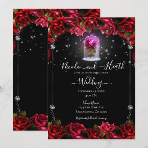 Convites Brilho Mágico Rosa Vermelha Prata Preto Casamento