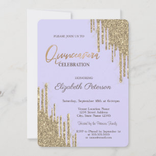 Convites Brilho Moderno Drips Quinceañera Lavanda
