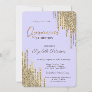 Convites Brilho Moderno Drips Quinceañera Lavanda