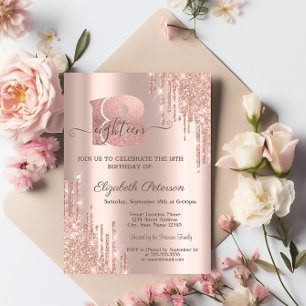 Convites Brilho Moderno Gotejante Rosa Dourado Aniversário