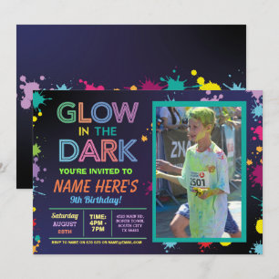 Convites Brilho Na Foto Da Festa De Tinta Neon, Aniversário