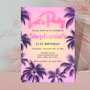 Convites Brilho Neon Rosa Vamos Fazer uma Festa Palmeiras n