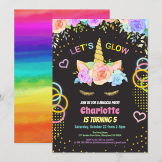 Convites Brilho no aniversário da menina do unicórnio da fe