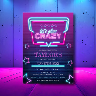 Convites Brilho no Azul Roxo Negro Neon Qualquer Aniversári