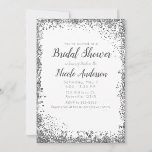Convites Brilho Prata Branco Moderno Glam Chuveiro de Noiva