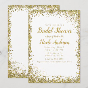 Convites Brilho Prata Branco Moderno Glam Chuveiro de Noiva