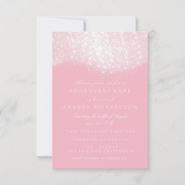 Convites Brilho Prata Cinza Branco Rosa Pasta Branco Elegan (Frente)
