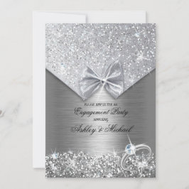 Convites brilho prata lantejoulas glitter anel foil chique