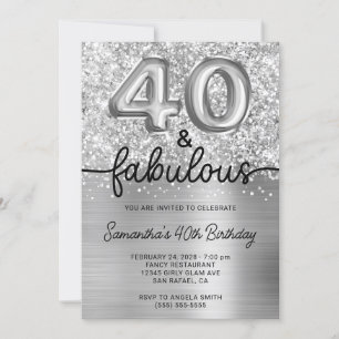 Convites Brilho Prateado Glam 40 e Fabuloso