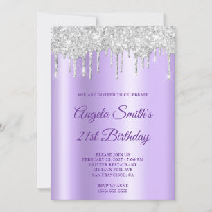Convites Brilho Prateado Glitter Gotas Lavanda Ombre
