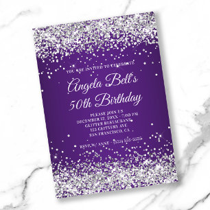Convites Brilho Prateado Royal Purple Ombre 50º Aniversário