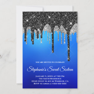 Convites Brilho Preto Prata Brilho Azul Ombre Doce 16