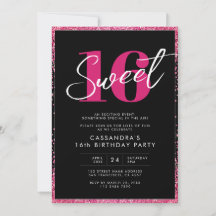 Brilho Preto Rosa Glam Sweet Dezesseis Aniversário