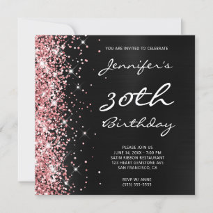 Convites Brilho Rosa Coral Preto Ombre Foil 30º Aniversário