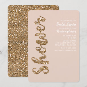 Convites Brilho Rosa Dourado Blush Glam Chá de Noiva