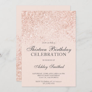 Convites brilho rosa dourado brilha treze
