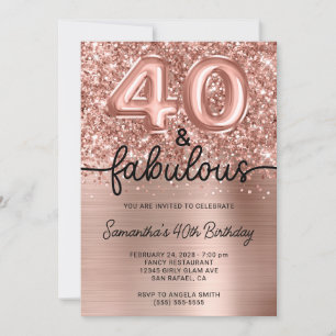 Convites Brilho Rosa Dourado Glam 40 e Fabuloso