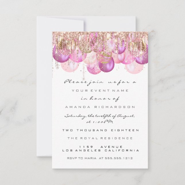 Convites Brilho Rosa Drips Rose Gold  Doce 16º Casamento (Frente)