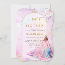 Convites Brilho Rosa e Dourado Sweet Sixteen