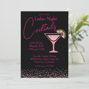 Convites Brilho Rosa em Festa de Cocktail Noturno para Senh
