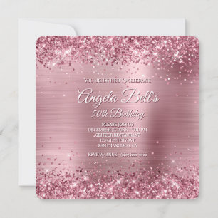 Convites Brilho Rosa Glitter Folha Brushed 50º Aniversário