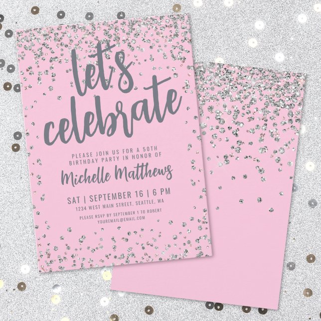 Convites Brilho Rosa Qualquer Idade Aniversário (Pink Glitter Any Age Birthday Invitation)