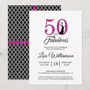 Convites Brilho Rosa Quente 50 Fabuloso   50ª Festa de aniv