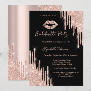 Convites Brilho Rose Gold Lábios Preto