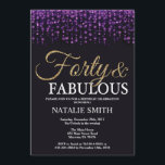Convites Brilho roxo e Dourado do aniversário de 40 anos<br><div class="desc">Convite do aniversário de 40 anos. Quarenta e fabuloso. Brilho roxo e Dourado preto. Festa de aniversário adulta. Para homens ou mulheres. Para uma personalização mais adicional,  clique por favor "personalizam-no" botão e usam-nos nossa ferramenta de design para alterar este modelo.</div>