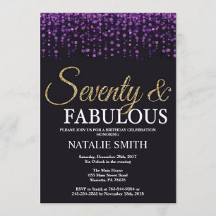 Convites brilho roxo e Dourado do aniversário do 70