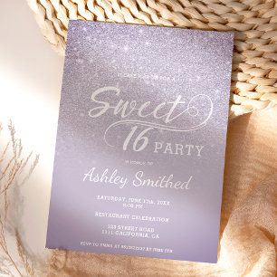 Convites Brilho roxo moderno ombre escuro Sweet 16