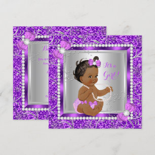 Convites Brilho Roxo Prata Chuvinha de Bebê Menina Étnica