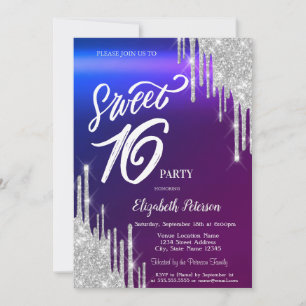Convites Brilho Simples Prateado com Efeito Ombre Sweet 16