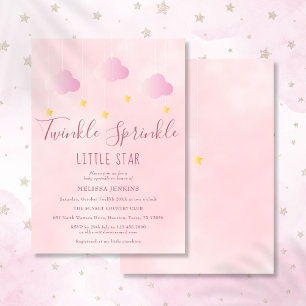 Convites Brilho Sprinkle Little Star Baby Shower Menina Ros