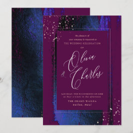 Convites Brilho, Trazos de Pincel Azul de Inverno + Cassis