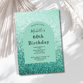 Convites Brilho Verde Menta Glam Bling 60º Aniversário Dela