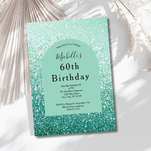 Convites Brilho Verde Menta Glam Bling 60º Aniversário Dela