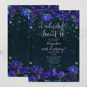 Convites Brilho verde roxo entonado doce 16