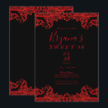 Convites Brilho Vermelho Lace com Glitter Preto Festa Sweet<br><div class="desc">Personalize para qualquer evento</div>