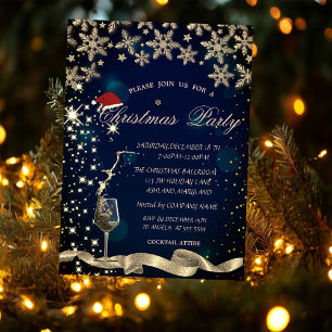 Convites Brilho,Vidro,Flocos de Neve Azul Corporativo Natal