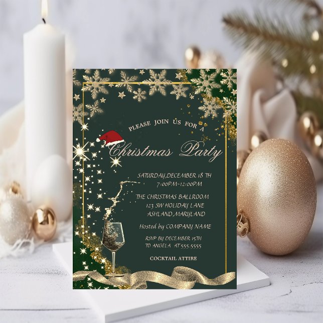 Convites Brilho,Vidro,Flocos de Neve Verde Natal Corporativ (Criador carregado)