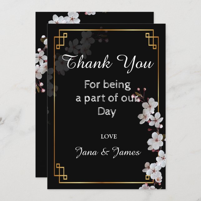 Convites Brilhos brancos de cereja obrigado de quadro de ou (Frente/Verso)