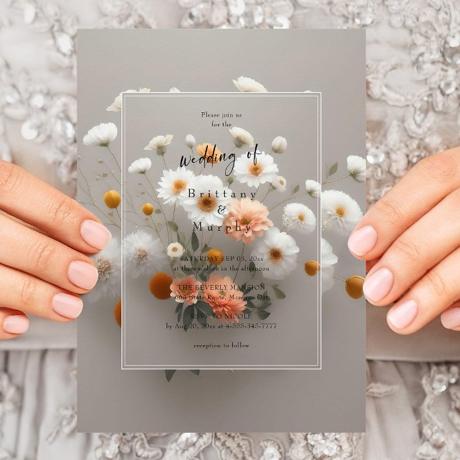 Convites Brilhos Brancos Românticos | Casamento Chic Elegan (Whimsical blooms. Elegant chic. White blossom wedding invitation)