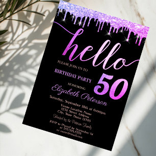 Convites Brilhos Caindo Roxo Festa de Aniversário de 50 Ano