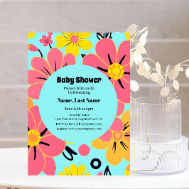 Convites Brilhos Cor-de-rosa e Amarelo no Estilo Azul-Céu- 