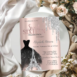 Convites  Brilhos Gotejantes,Vestido,Torre Eiffel Sweet 16 