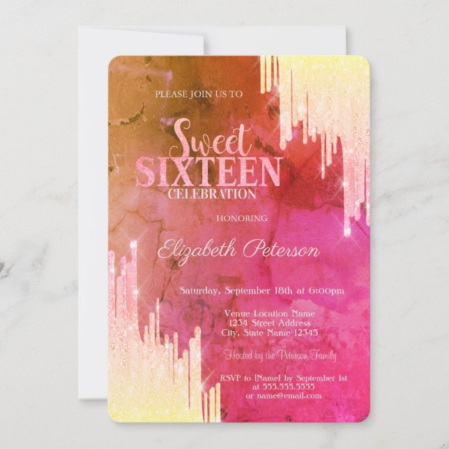 Convites Brilhos na Moda Efeito Ombre Sweet 16 (Frente)