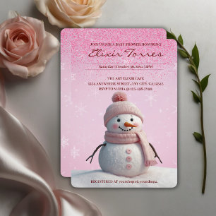Convites Brilhos Rosa Chá de fraldas de inverno com boneco 